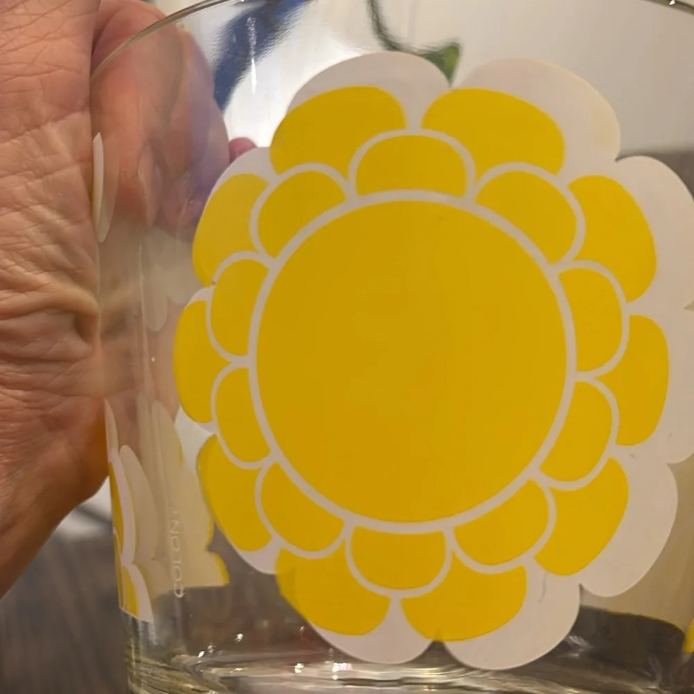 Vintage Colony glass ice bucket, yellow flowers, 6” diameter, 5 “ tall